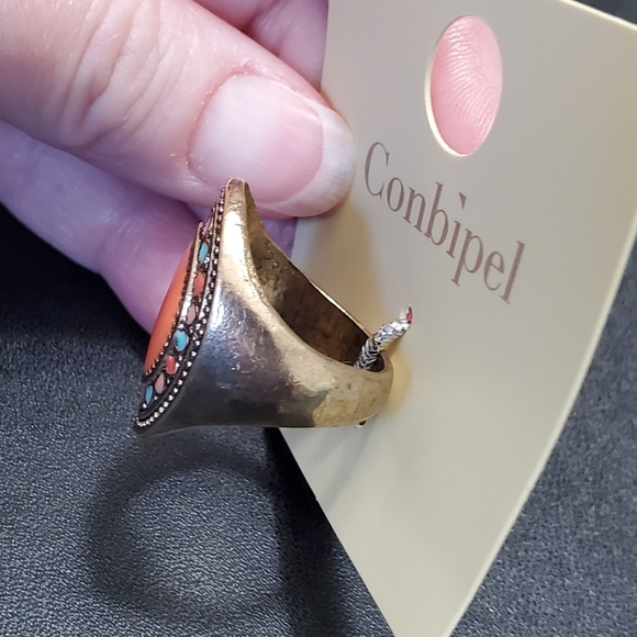 *Sale* Gold tone peach, blue and pink enamel ring Size 6.5 - Picture 4 of 8